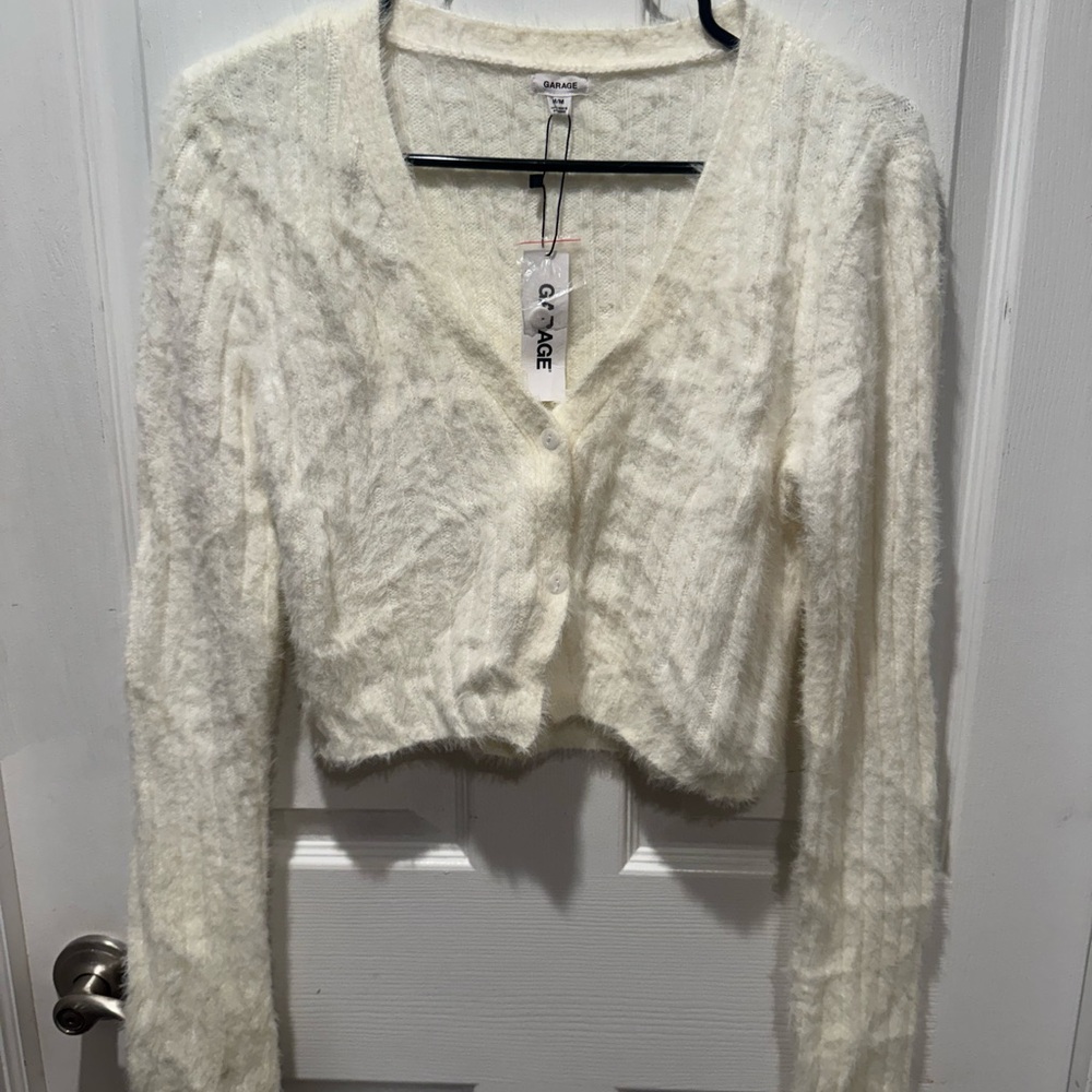 Garage Fuzzy Cropped Cardigan Sweater